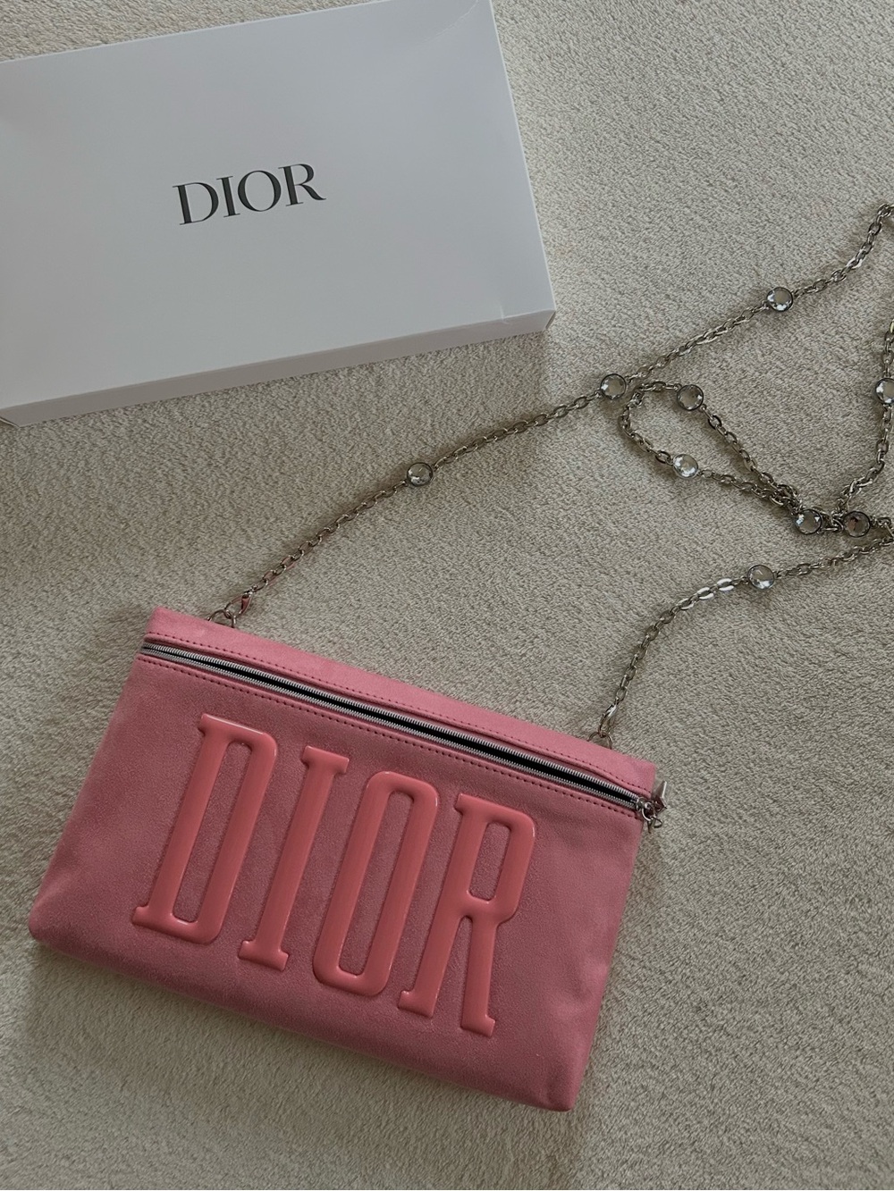 Dior Pink Crossbody Pouch with silver chain